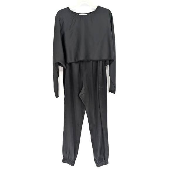 Nonchalant Label Emilia Satin Crop Top & Evory Satin Jogger Set Black Glam Small - Picture 5 of 14